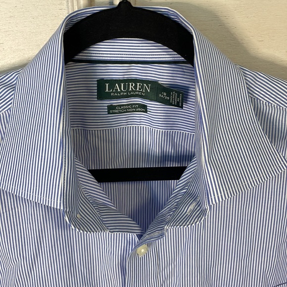 Mens Ralph Lauren pinstripe blue button down shirt classic fit size 16 - Picture 2 of 6